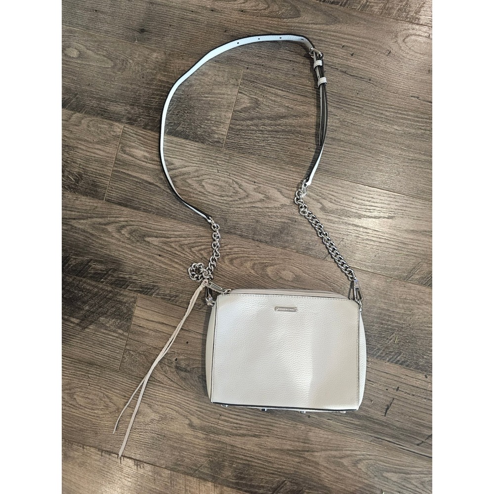 Rebecca Minkoff Love Crossbody Bag Light Gray Pebbled Leather Silver Chain Strap